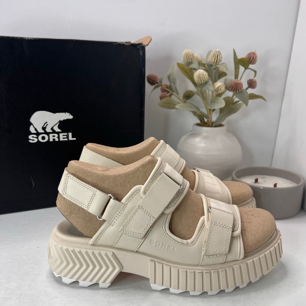 Sorel Ona Ave Multistrap Mid Platform Lug Sole Sandal Chalk Women's 9.5 Tried On